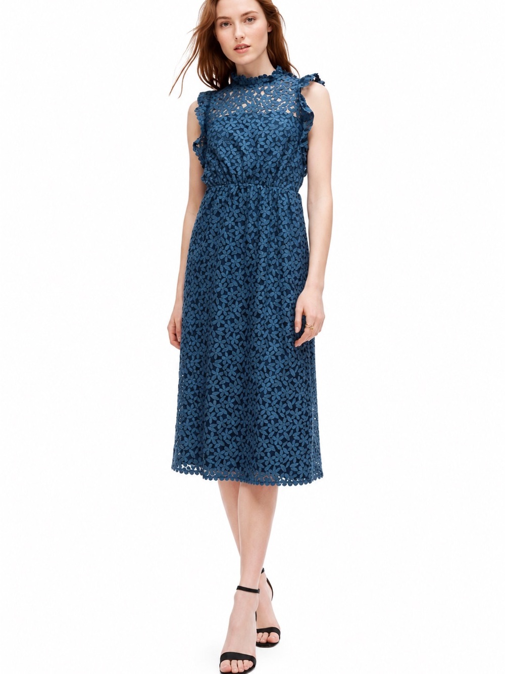 Kate Spade Flora Lace Ruffle Dress in Antique Blue - Size 6